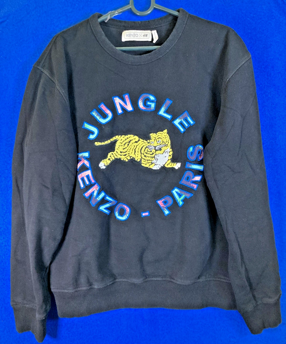 Kenzo x H&M Jungle Paris Tiger Embroidered Sweatshirt Black Mens Size Large